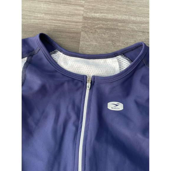 Sugoi Womens Cycling Jersey Size M Stretch Zip White Blue Sleeveless - Picture 3 of 7